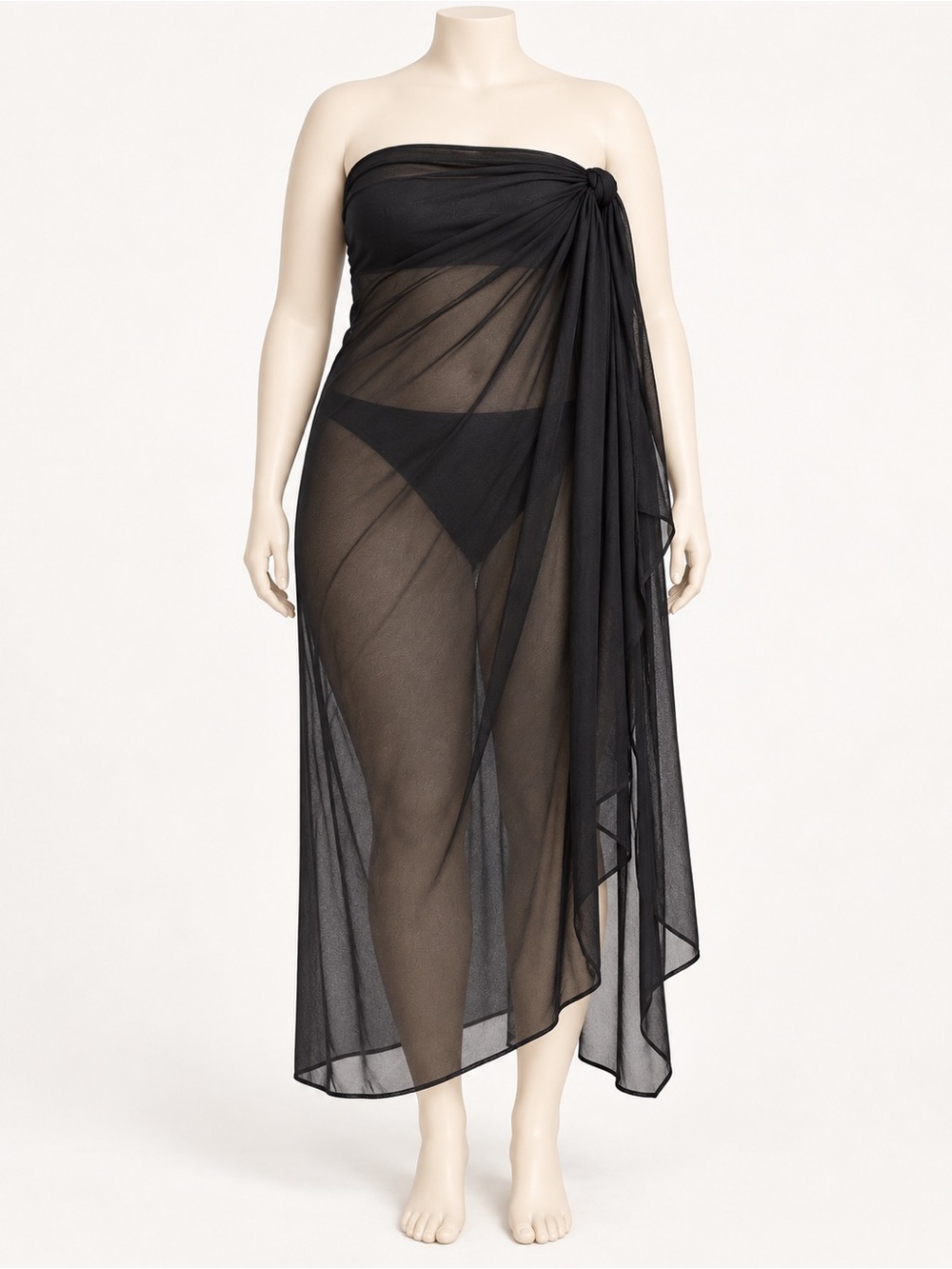 NWT Torrid Black Sheer Mesh Full Body Sarong Swim Cover Up One Size